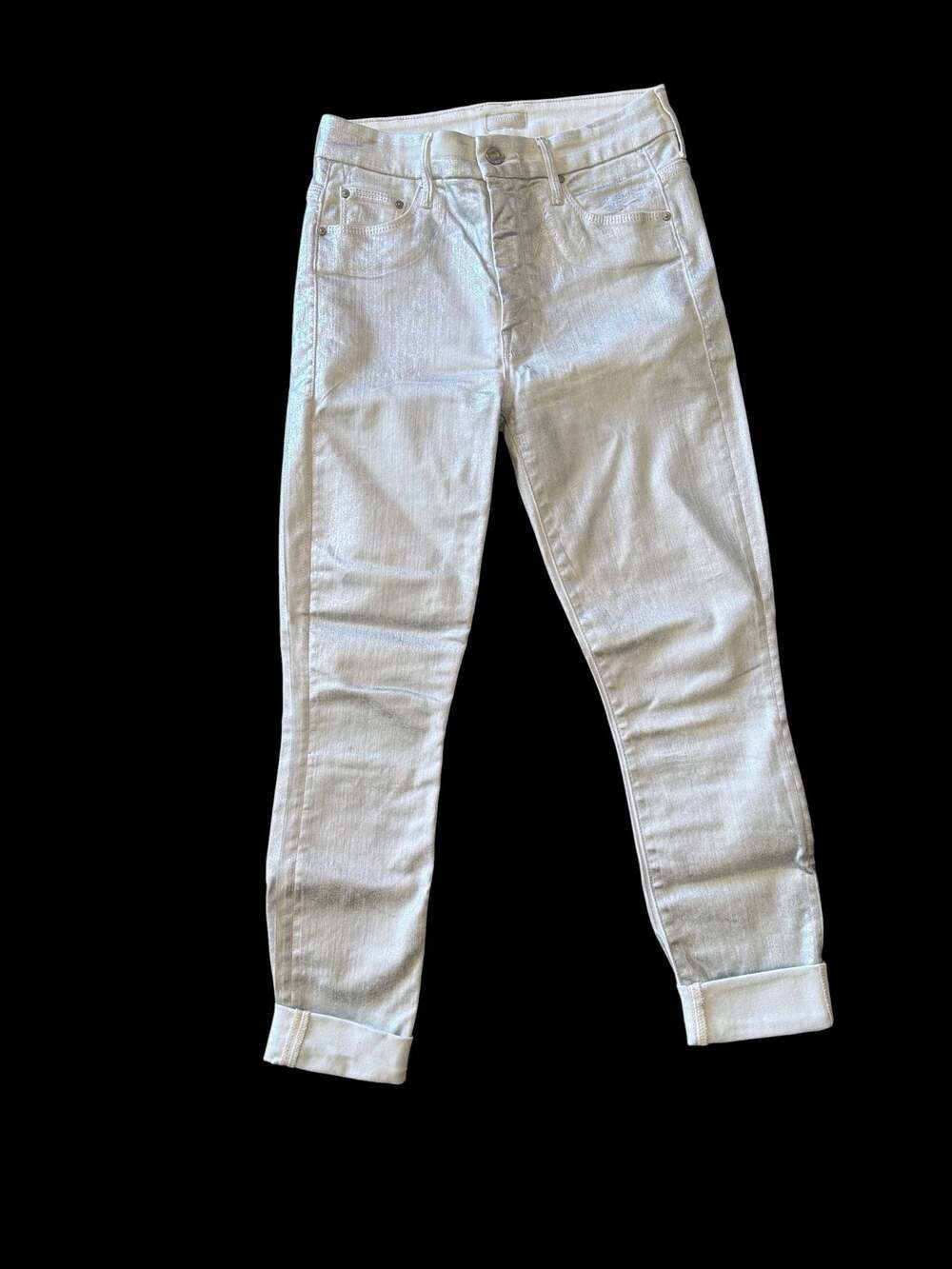 MOTHER High Waisted Looker Ankle Silver Linings Metallic Jeans Size 27